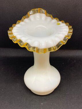 Fenton Ruffled Amber Crest Jack in the Pulpit Vase